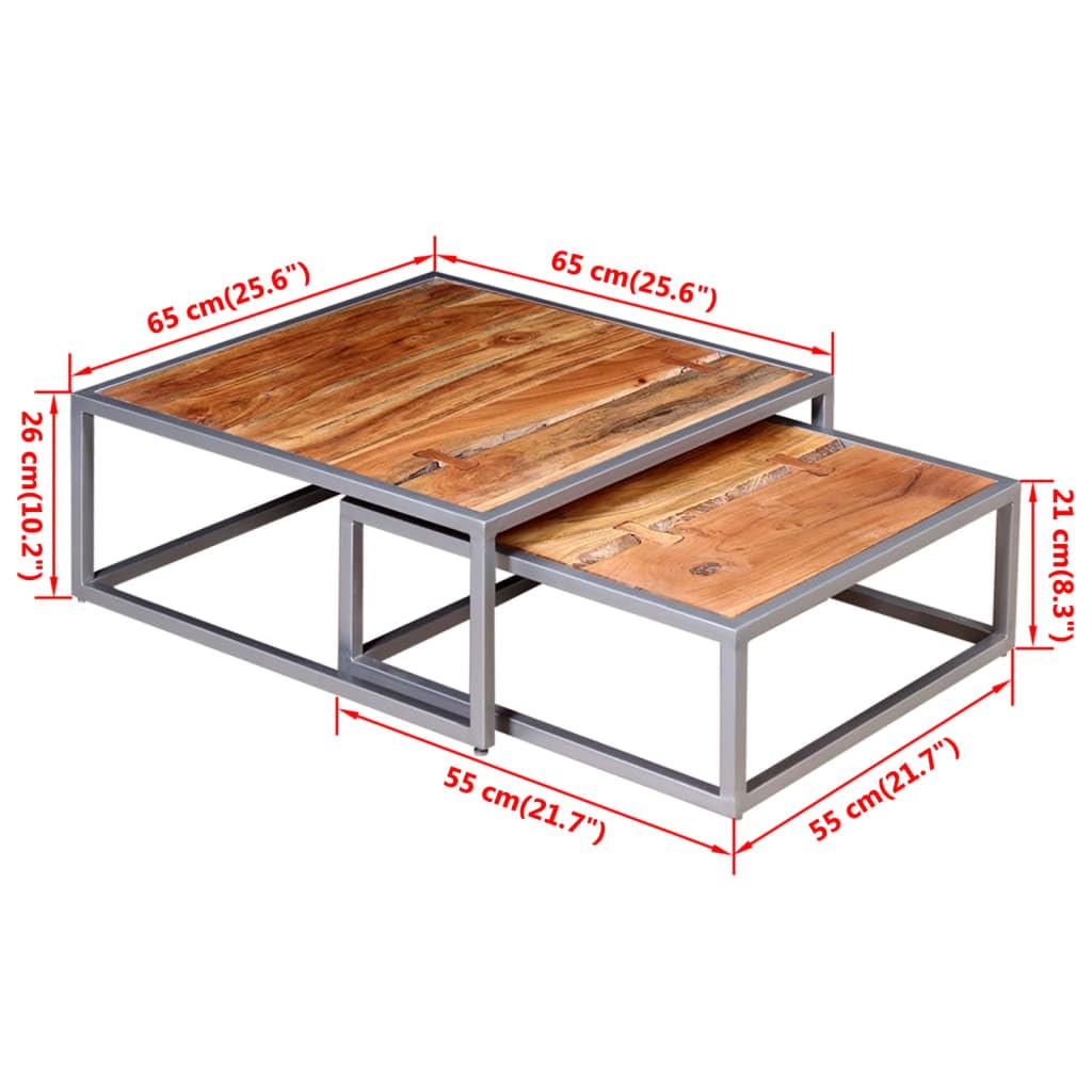 Solid Sheesham Wood Nesting Coffee Table Set with Iron Legs G14419