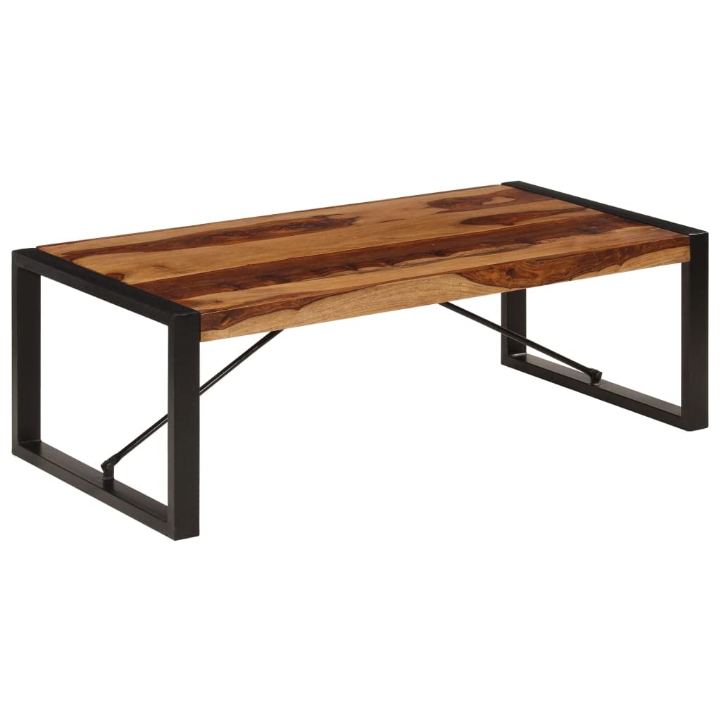 Brown Rectangular Sheesham Wood Coffee Table with Steel Legs Z862