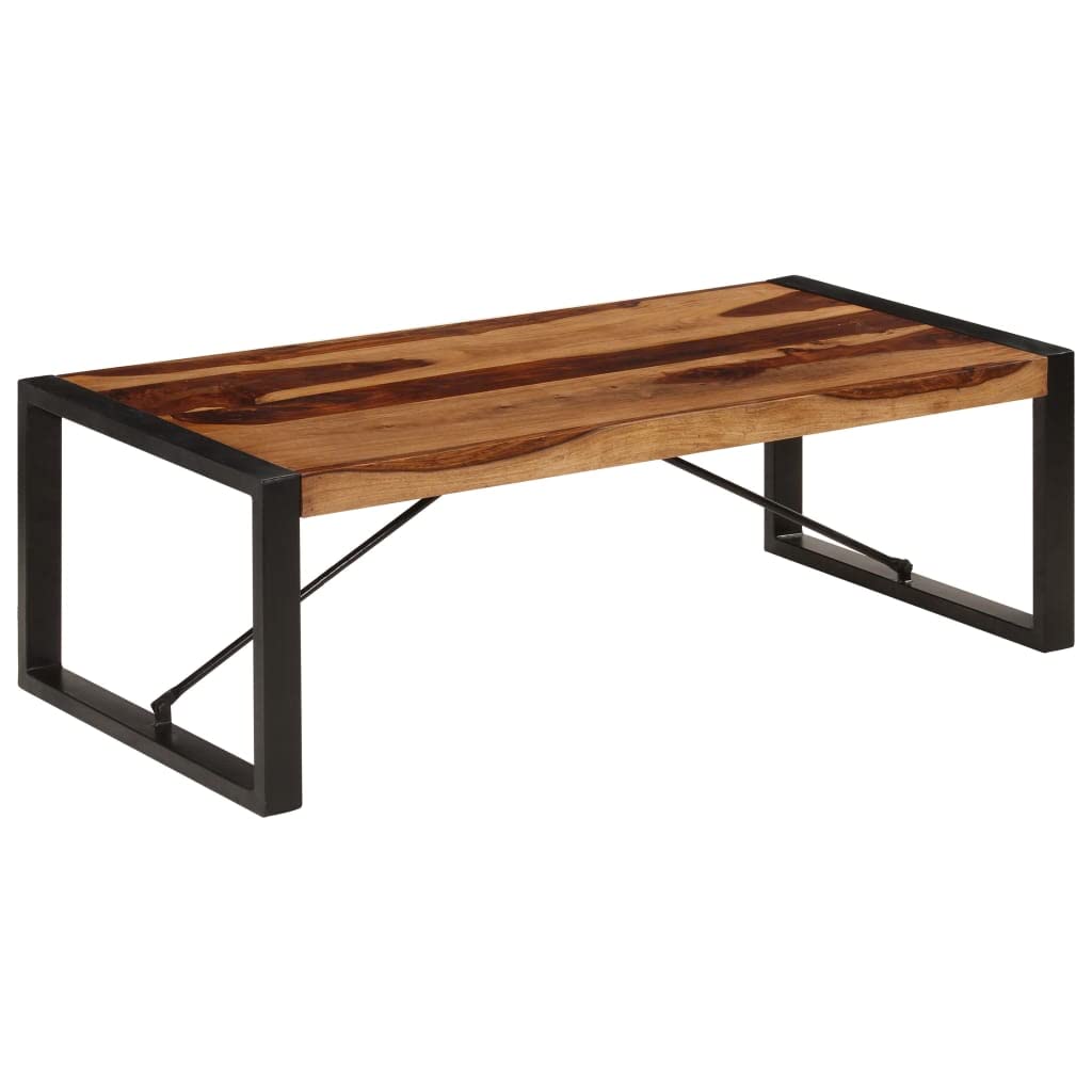 Brown Rectangular Sheesham Wood Coffee Table with Steel Legs Z862