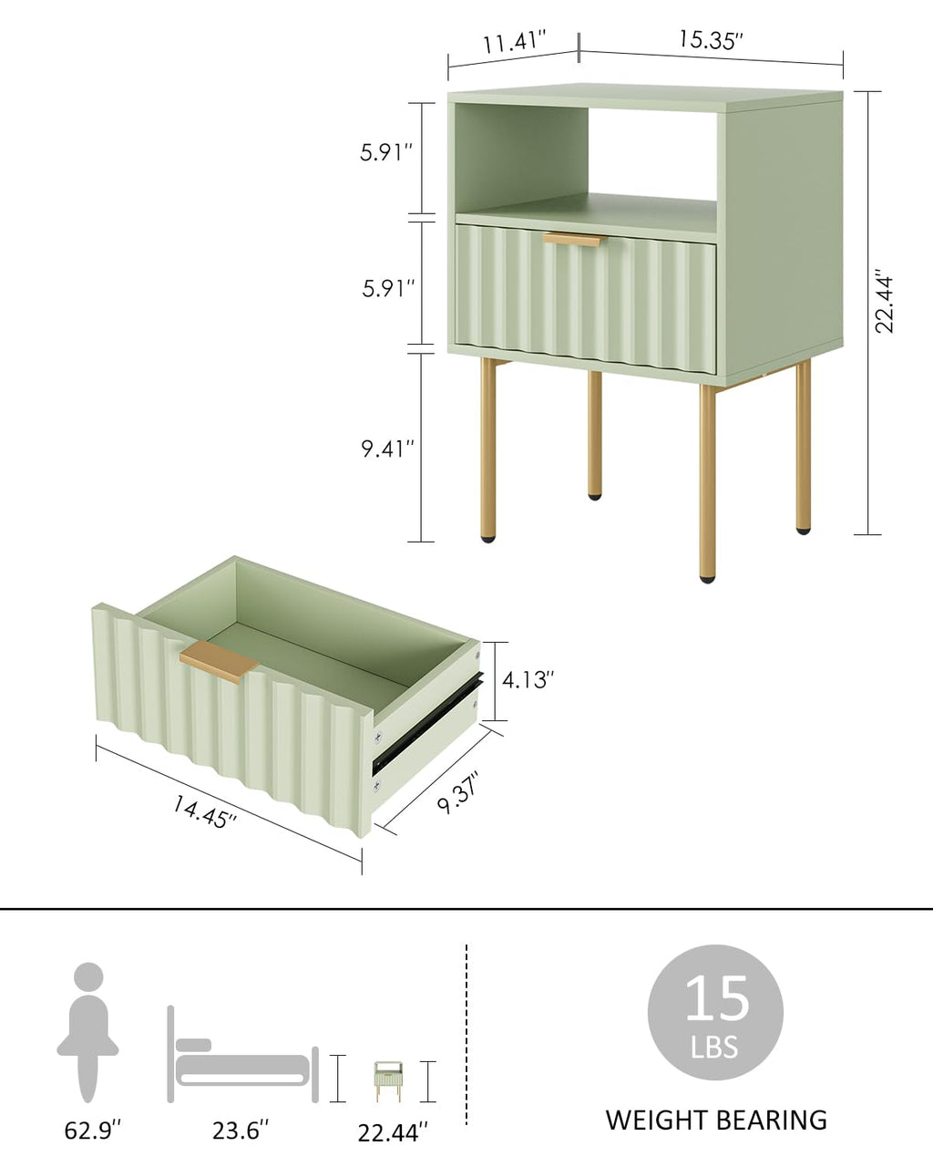 Green Night Stand with Drawer and Shelf C511739