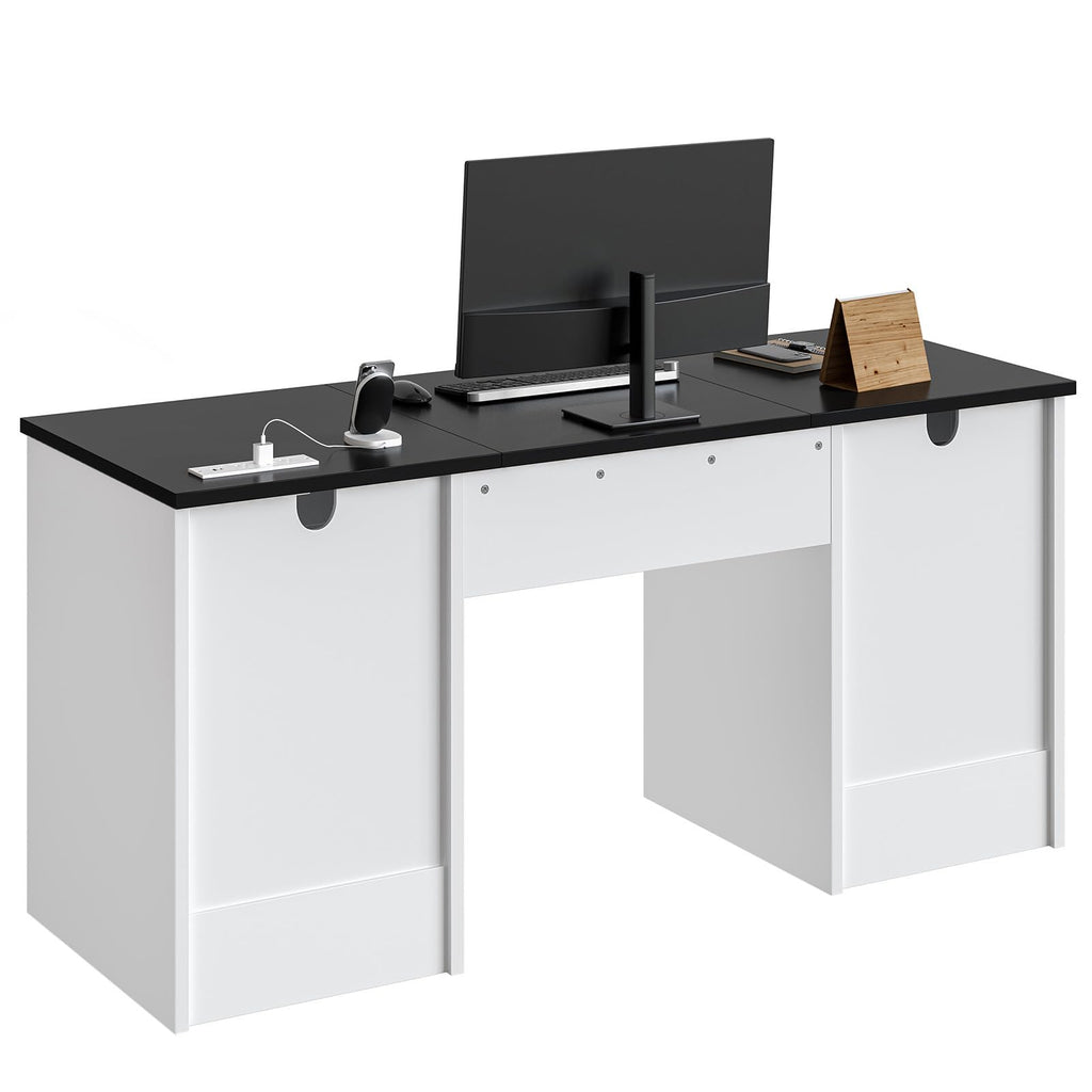 White Office Desk with Lockable Drawers and Charging Station X550920