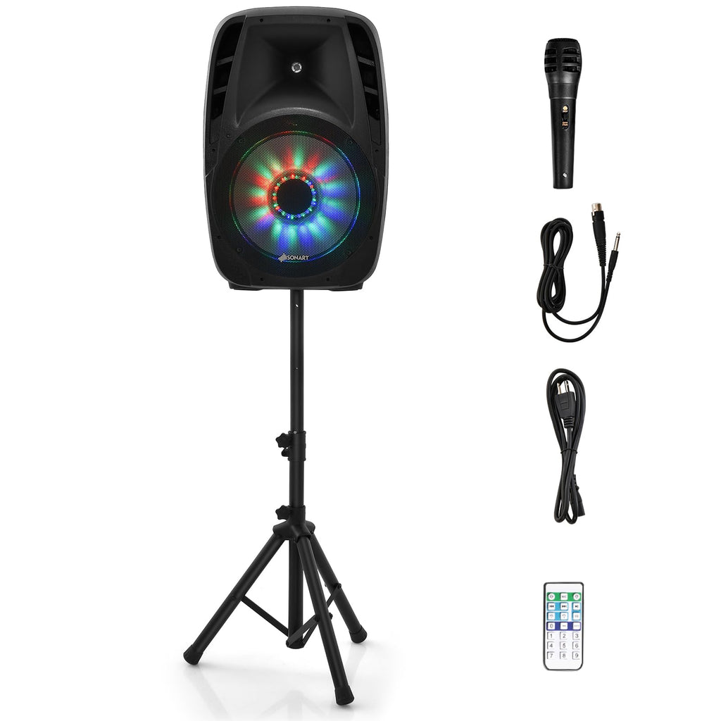 Portable 15" 1500W 2-Way Bluetooth PA Speaker System Set with Stand D842087