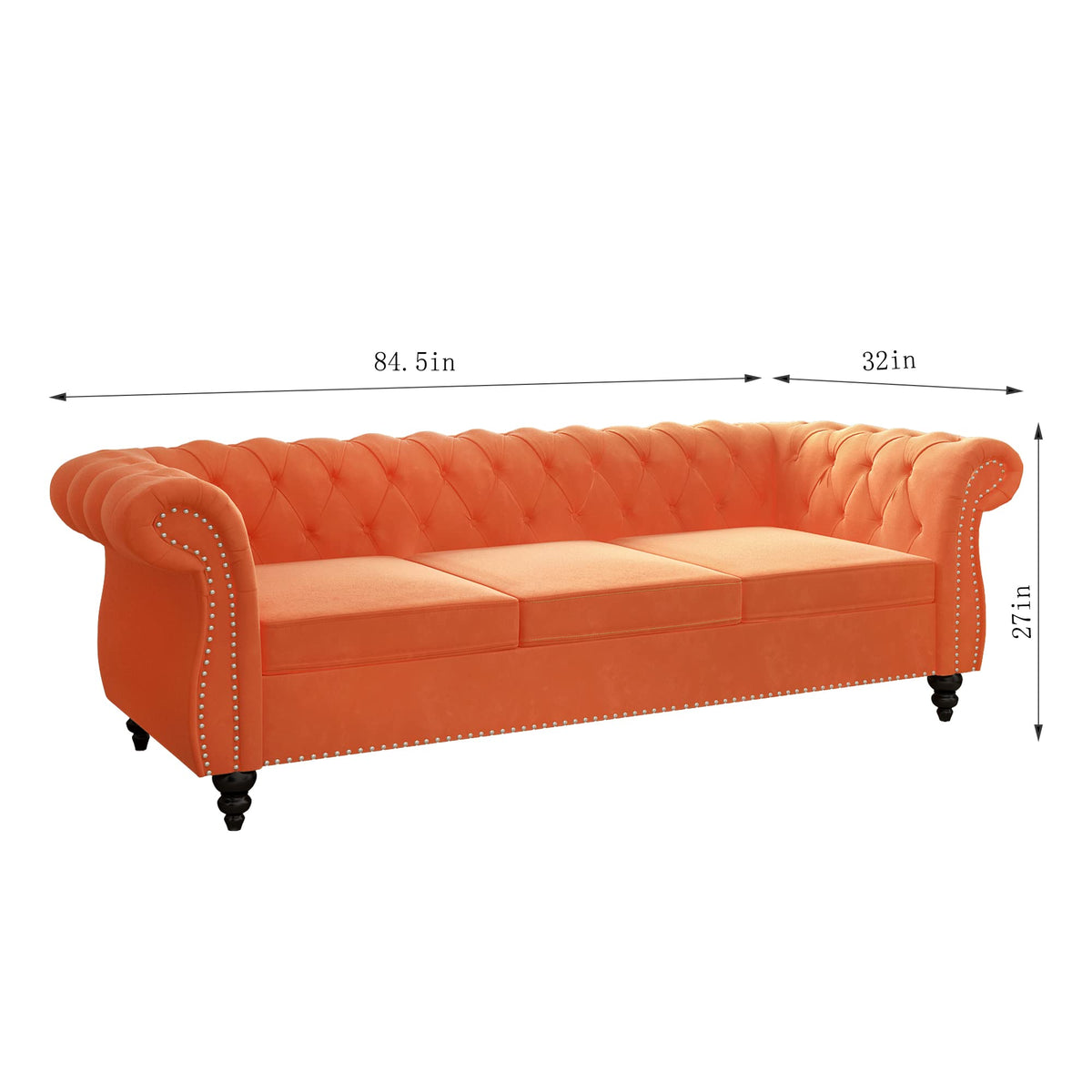 Orange Velvet Chesterfield Sofa Loveseat and Chair E3784