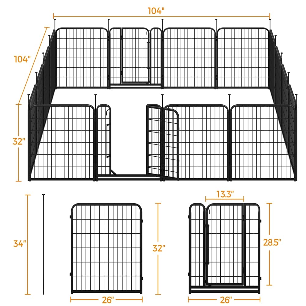 32 Inch 16 Panels Heavy Duty Dog Playpen Y473