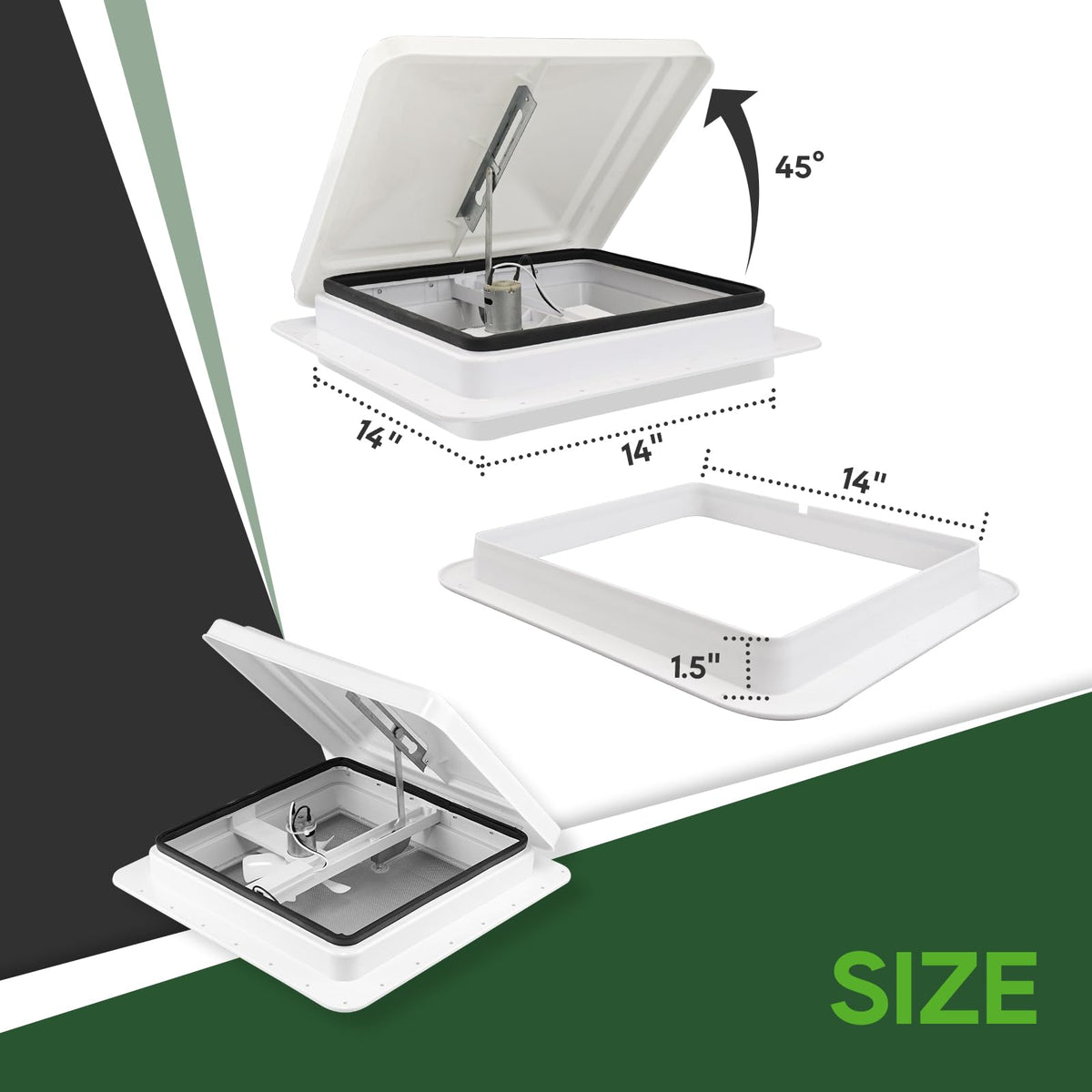 14x14 White 12V RV Roof Vent Fan L407