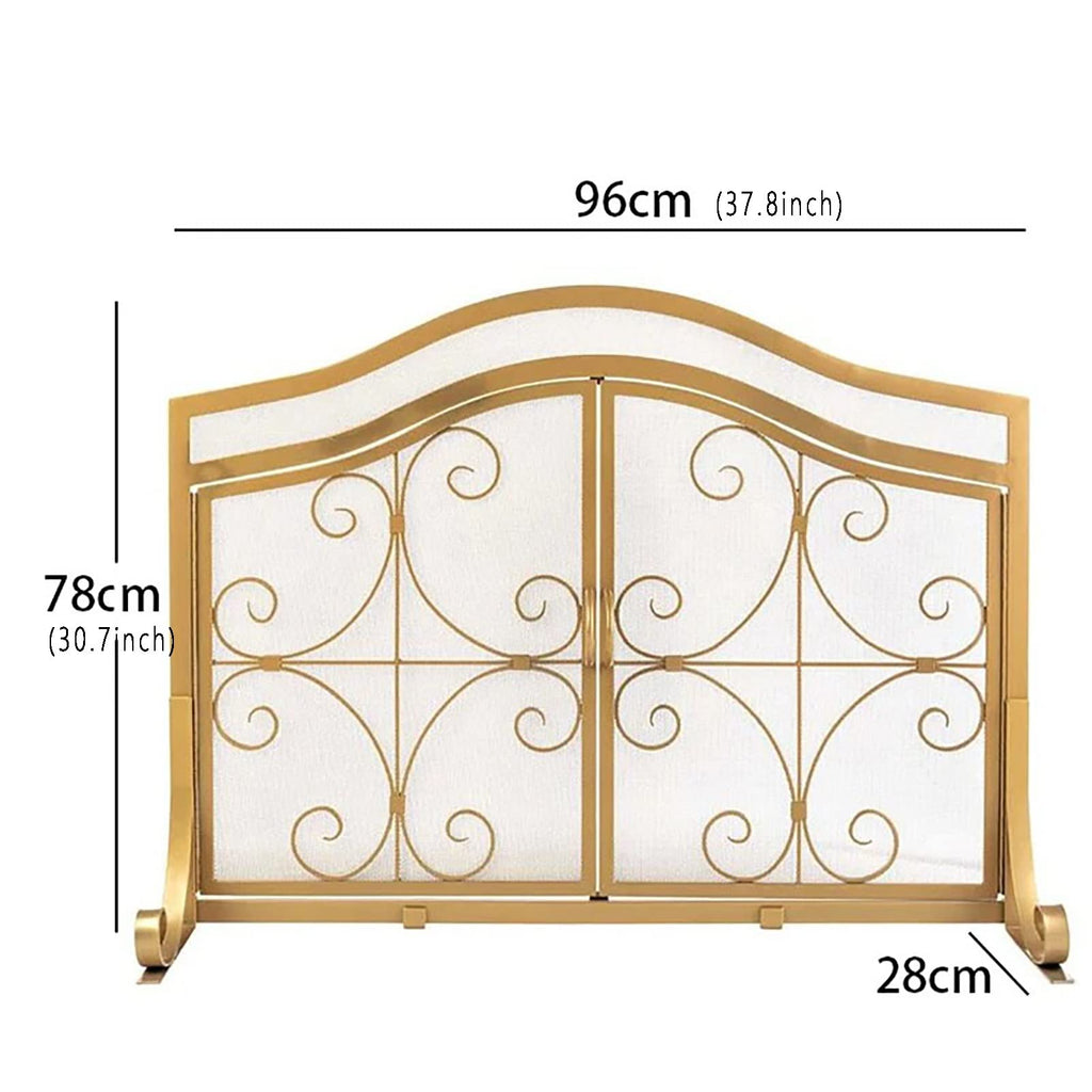Gold Scroll Metal Fireplace Screen with 2 Doors T4172