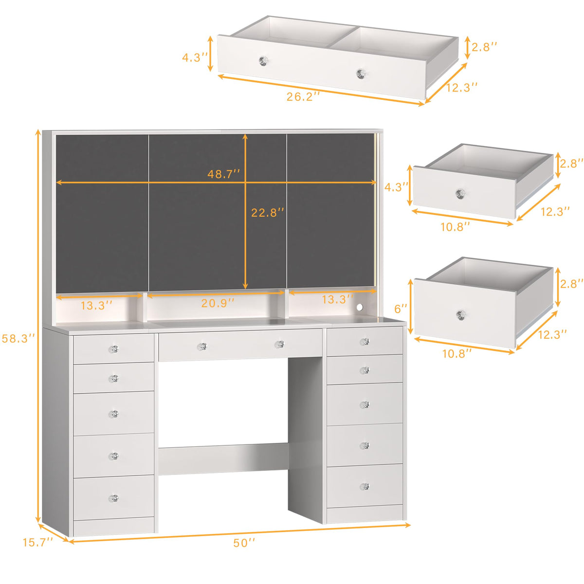 White Vanity Desk with Mirror and Lights K24252