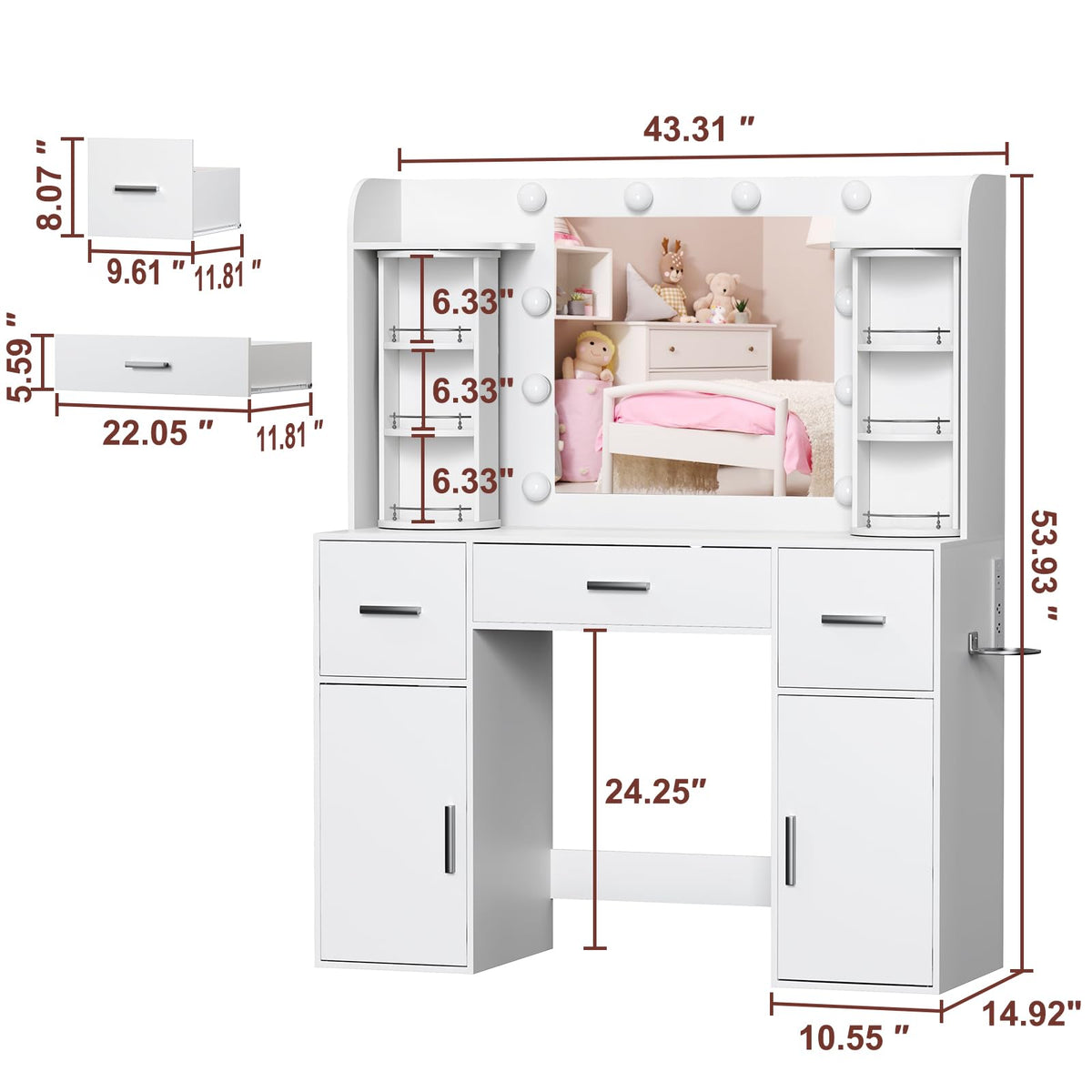 White Makeup Vanity Desk with Lights and Mirror E56794