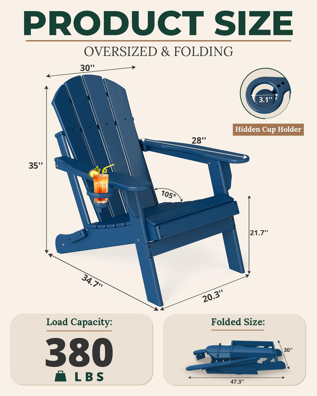 Folding Adirondack Chairs Set of 2 Blue HDPE U425