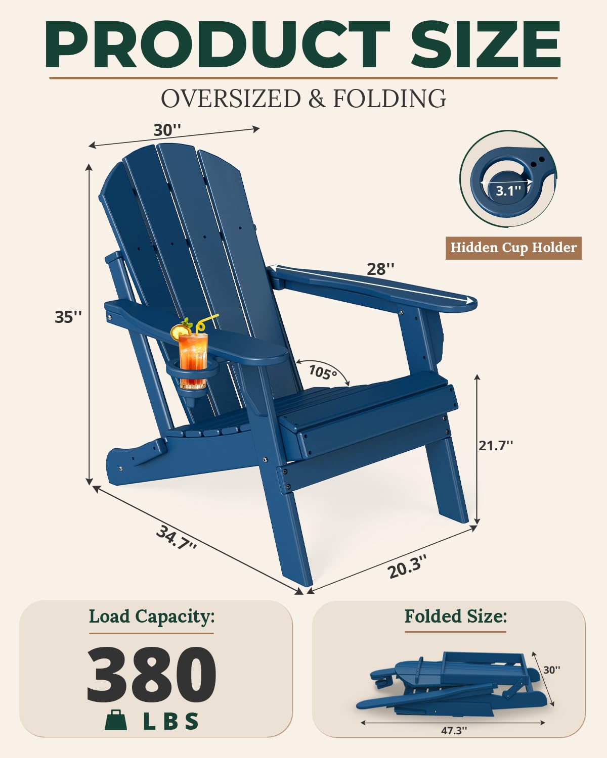 Folding Adirondack Chairs Set of 2 Blue HDPE U425