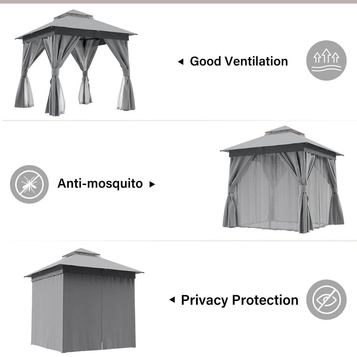 8'x8' Heavy Duty Patio Gazebo with Double Roofs, Mosquito Nettings and Privacy Screens G274091