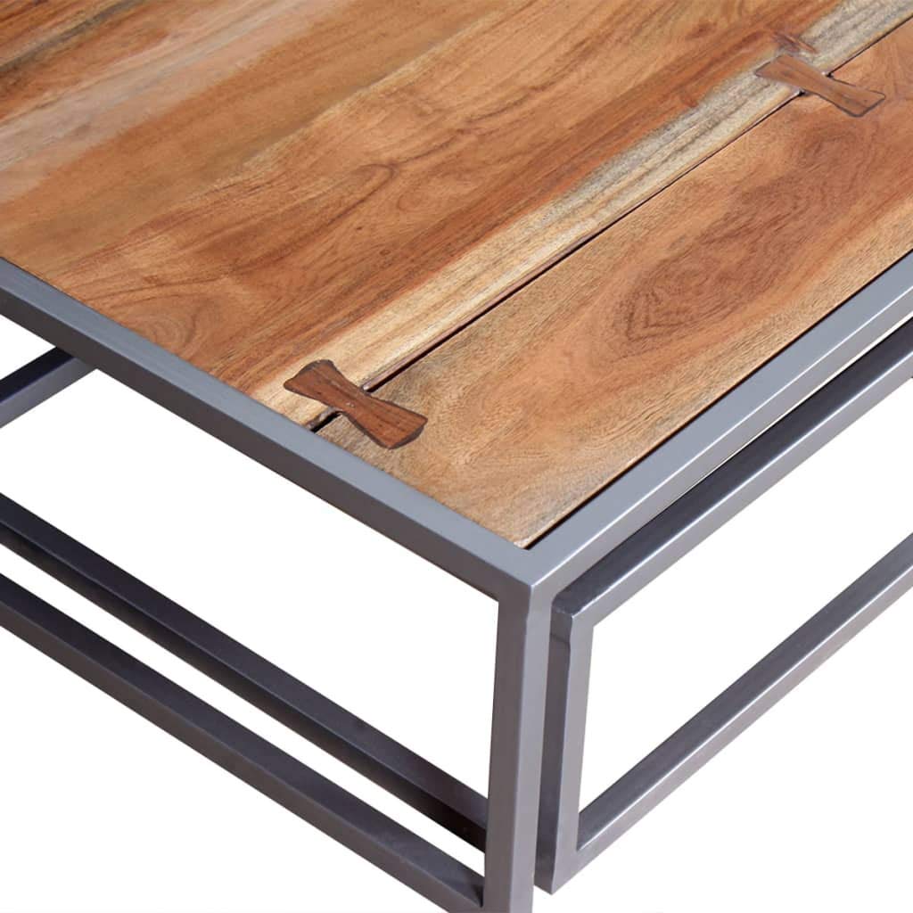 Solid Sheesham Wood Nesting Coffee Table Set with Iron Legs G14419