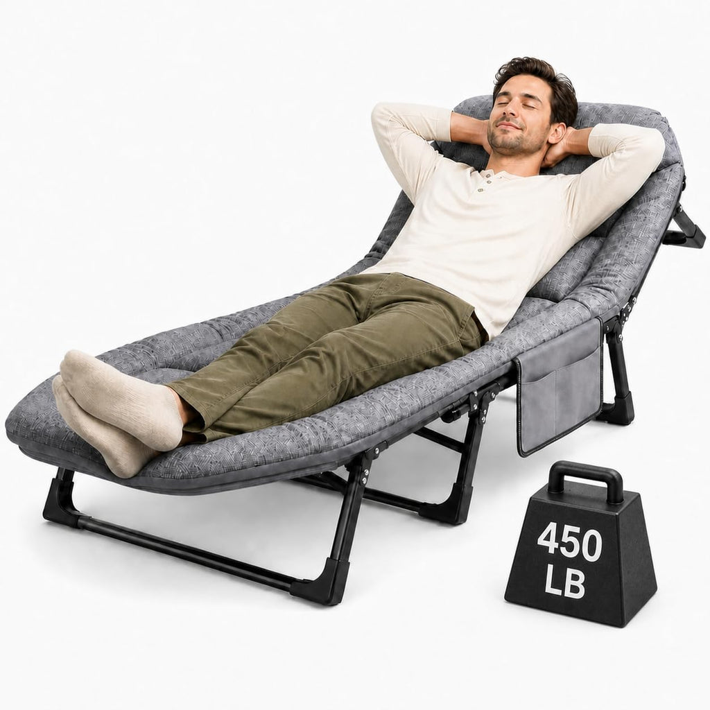Folding Camping Cot with Mattress and Pillow, Grey W5708