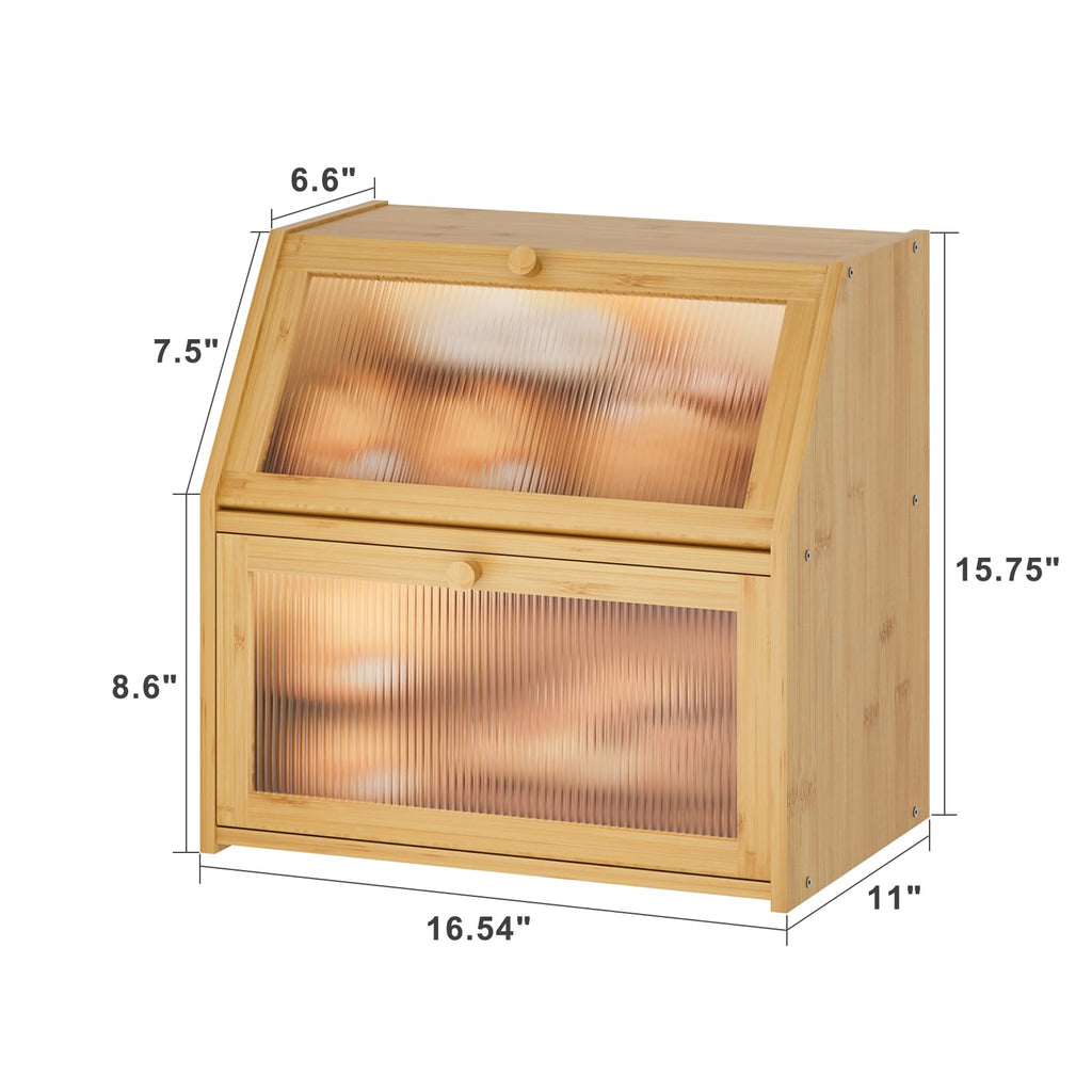 Extra Large Bamboo Wood Double Layer Bread Box G757296