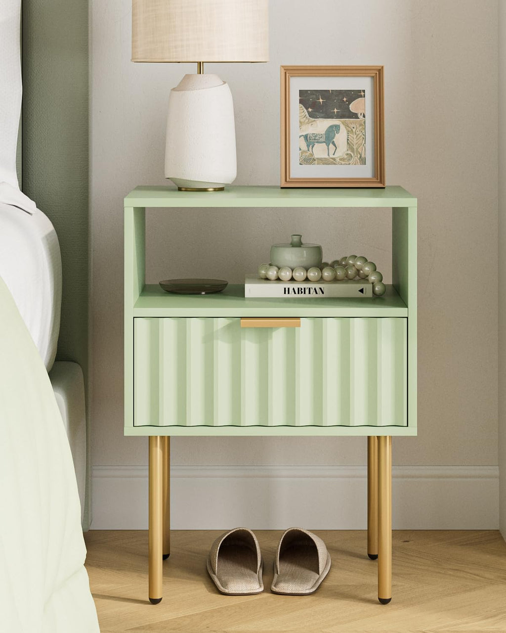 Green Night Stand with Drawer and Shelf C511739
