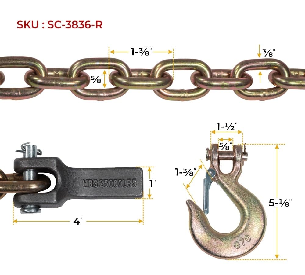4 Pack 36 inch Grade 70 Trailer Safety Chain with Clevis Snap Hook G762035