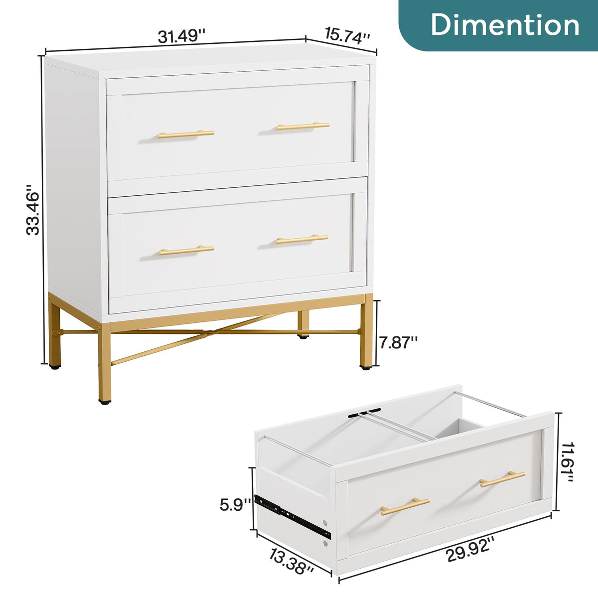 White 2 Drawer Wood File Cabinet D9582