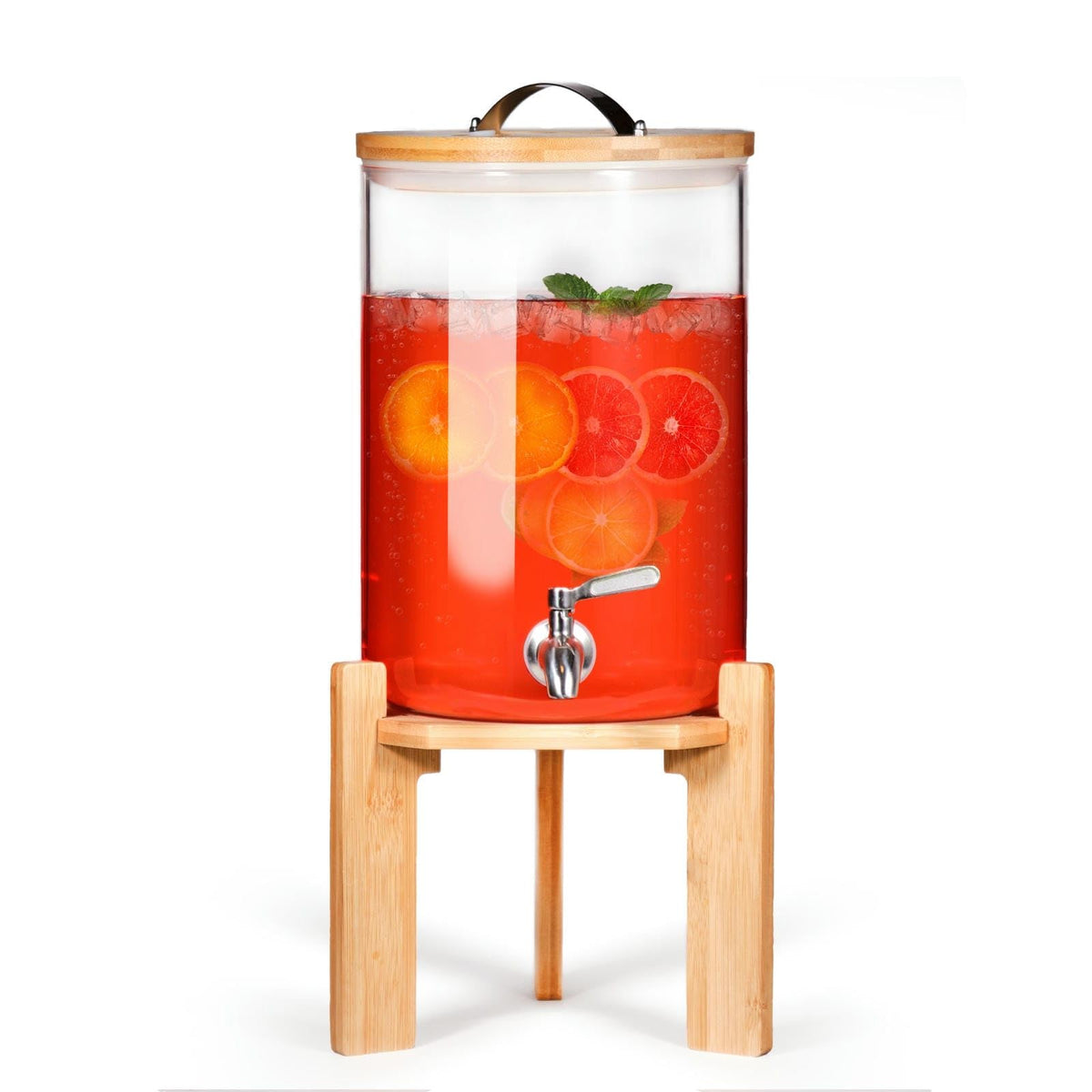 2.1 Gallon Glass Beverage Dispenser with Bamboo Stand and Spigot L9816