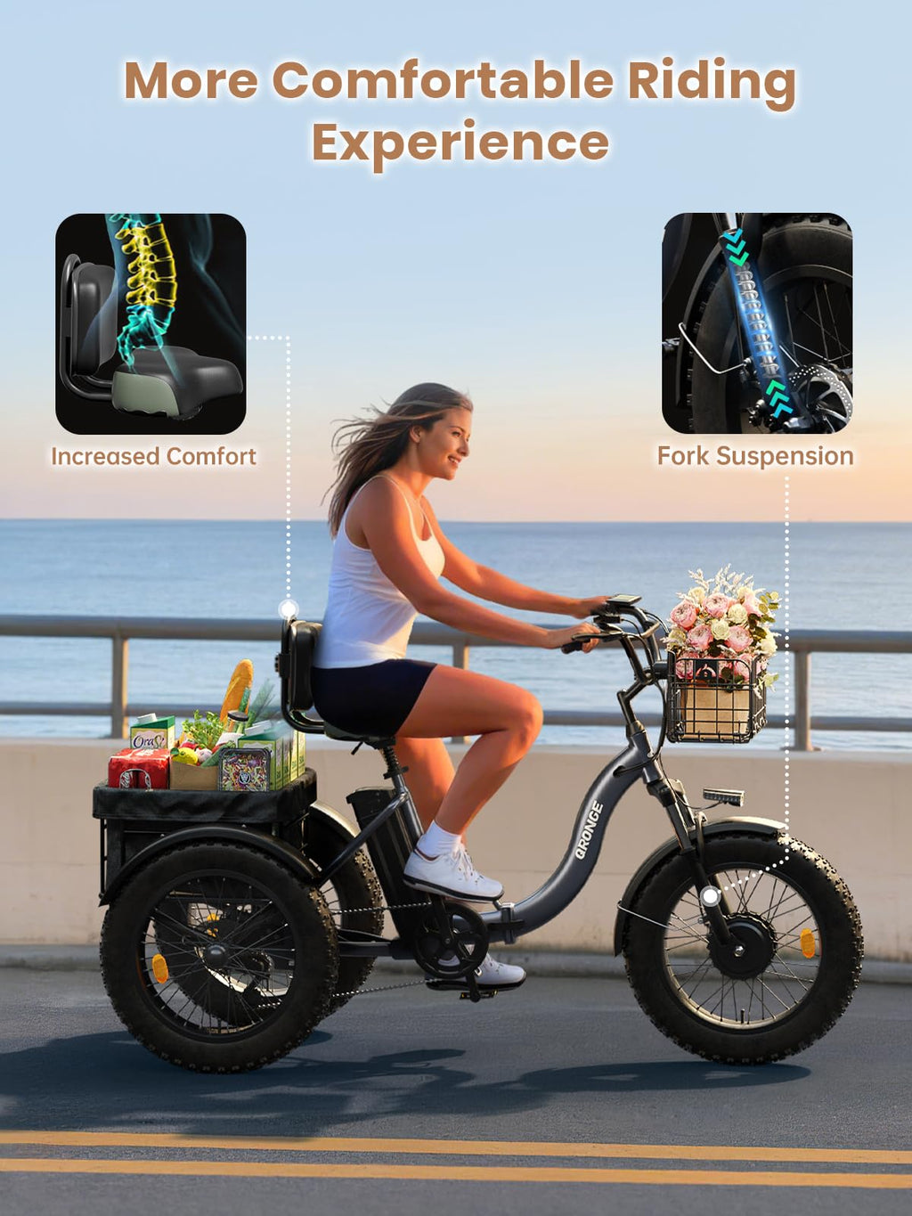 Electric Tricycle for Adults 1200W 36V 20AH Fat Tire Folding H620