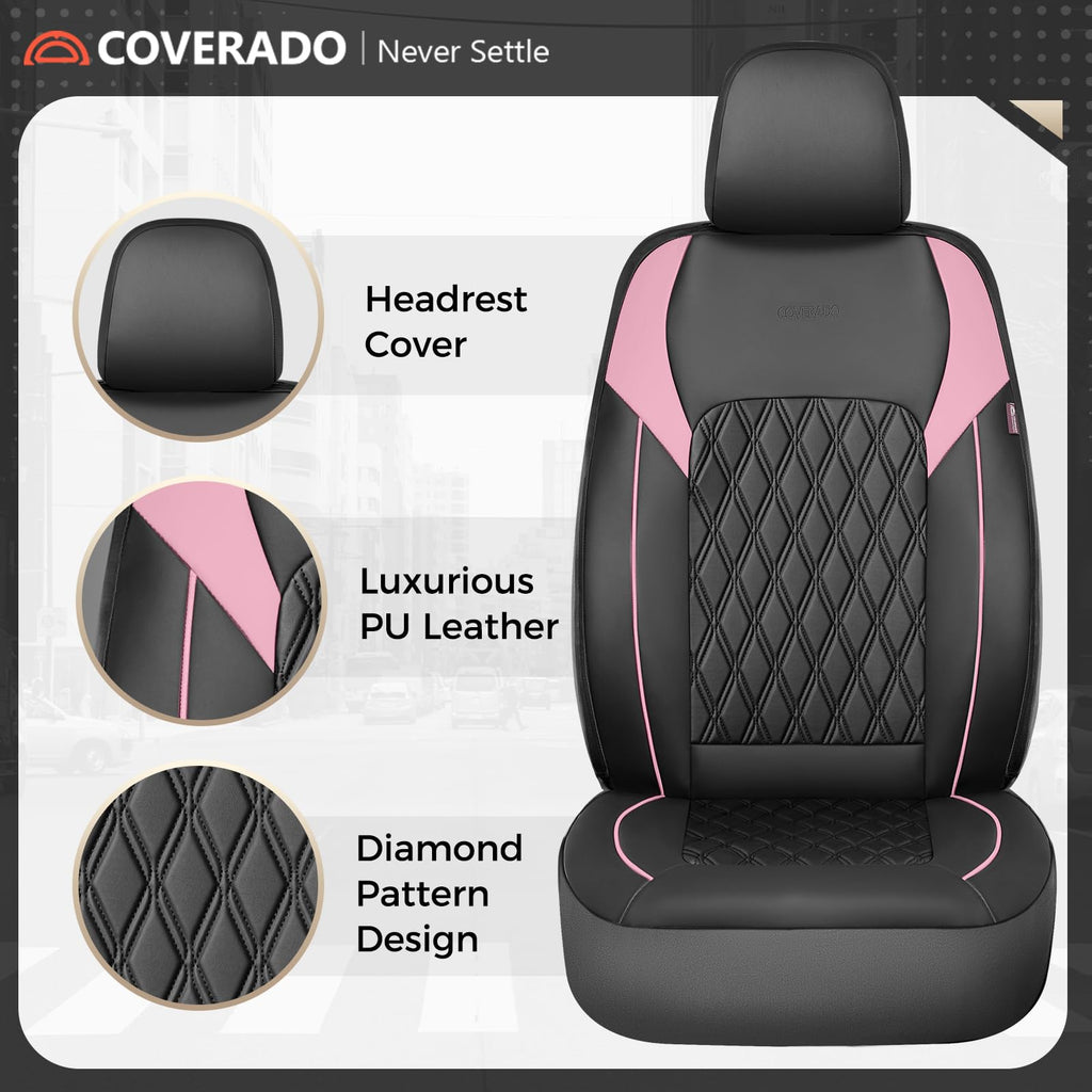 Black Pink Faux Leather Car Seat Covers Full Set N22137
