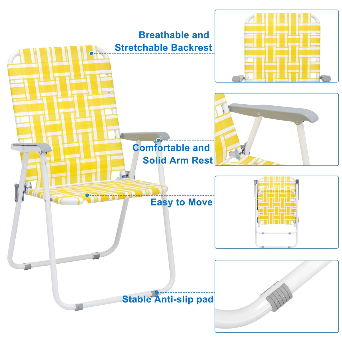 Folding Webbed Camping Chair Set of 2 Yellow L513391