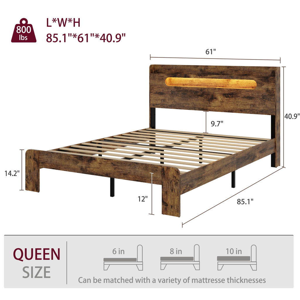 Queen Bed Frame with Storage Headboard and Charging Station Q92187