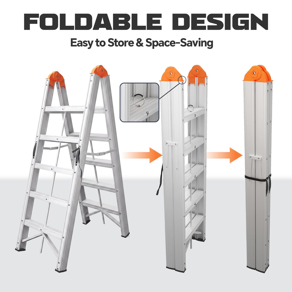 Aluminum Foldable 5-Step Ladder with Wide Anti-Slip Pedal G404