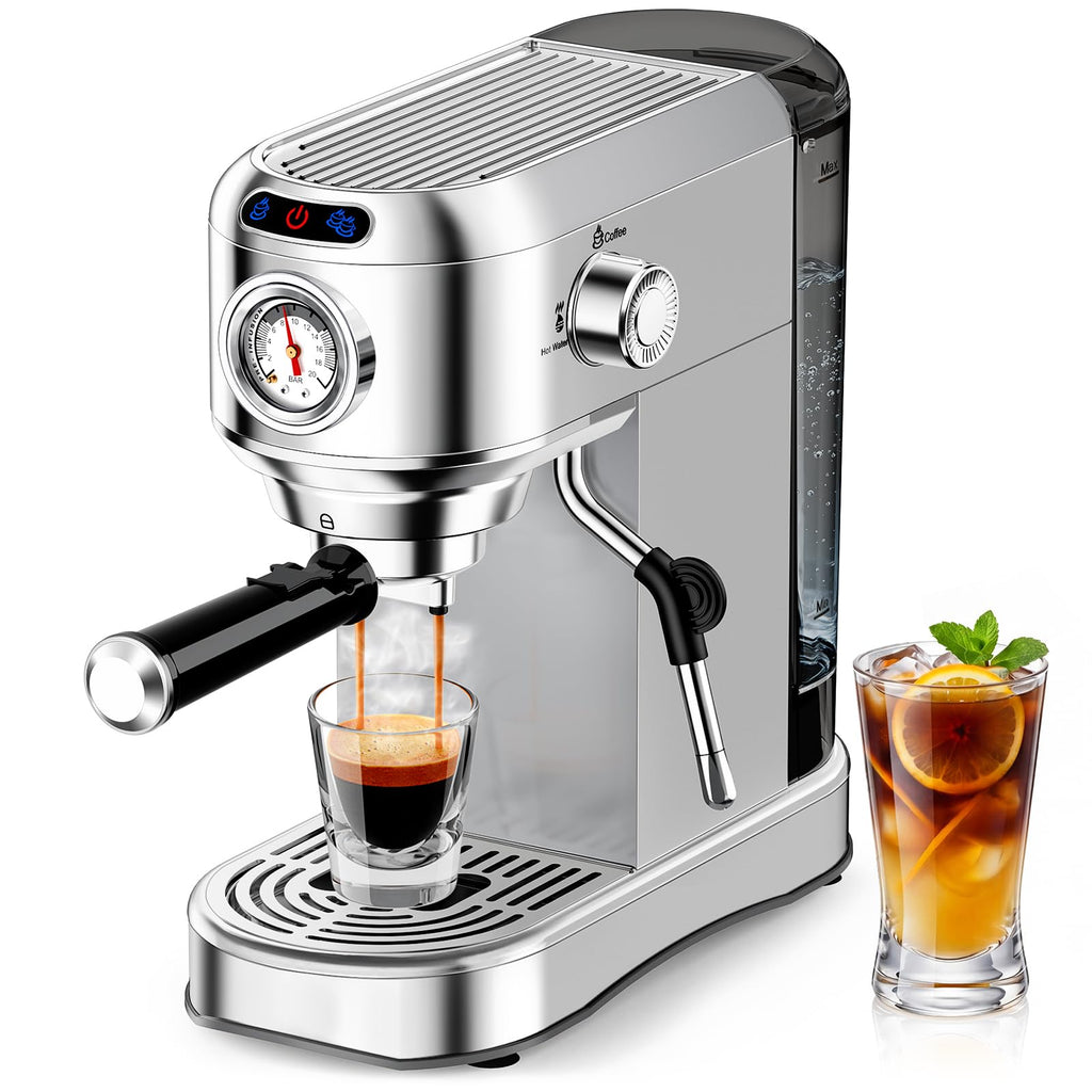 20 Bar Compact Stainless Steel Espresso Machine with Milk Frother Y547527