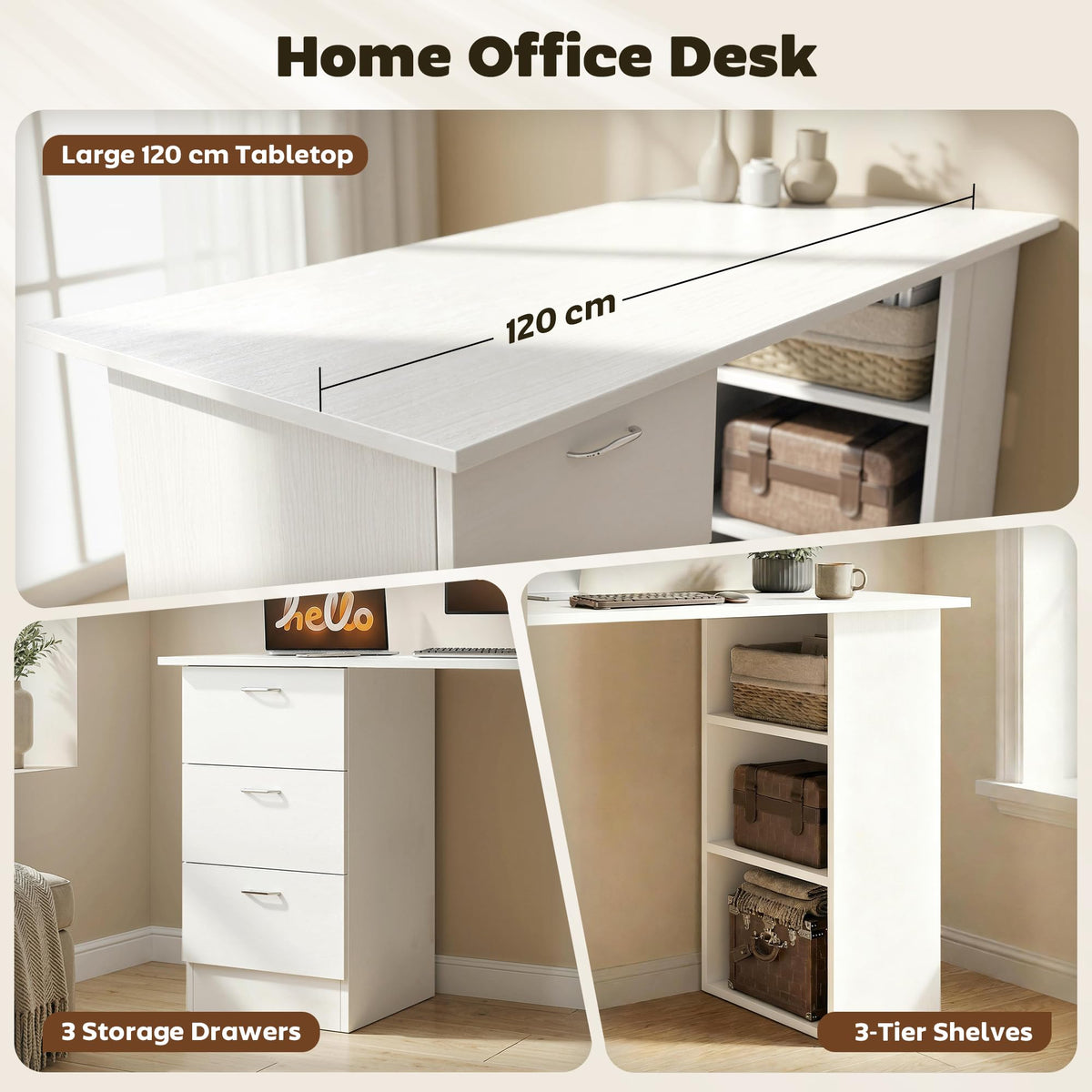 White Computer Desk with Drawers X33735