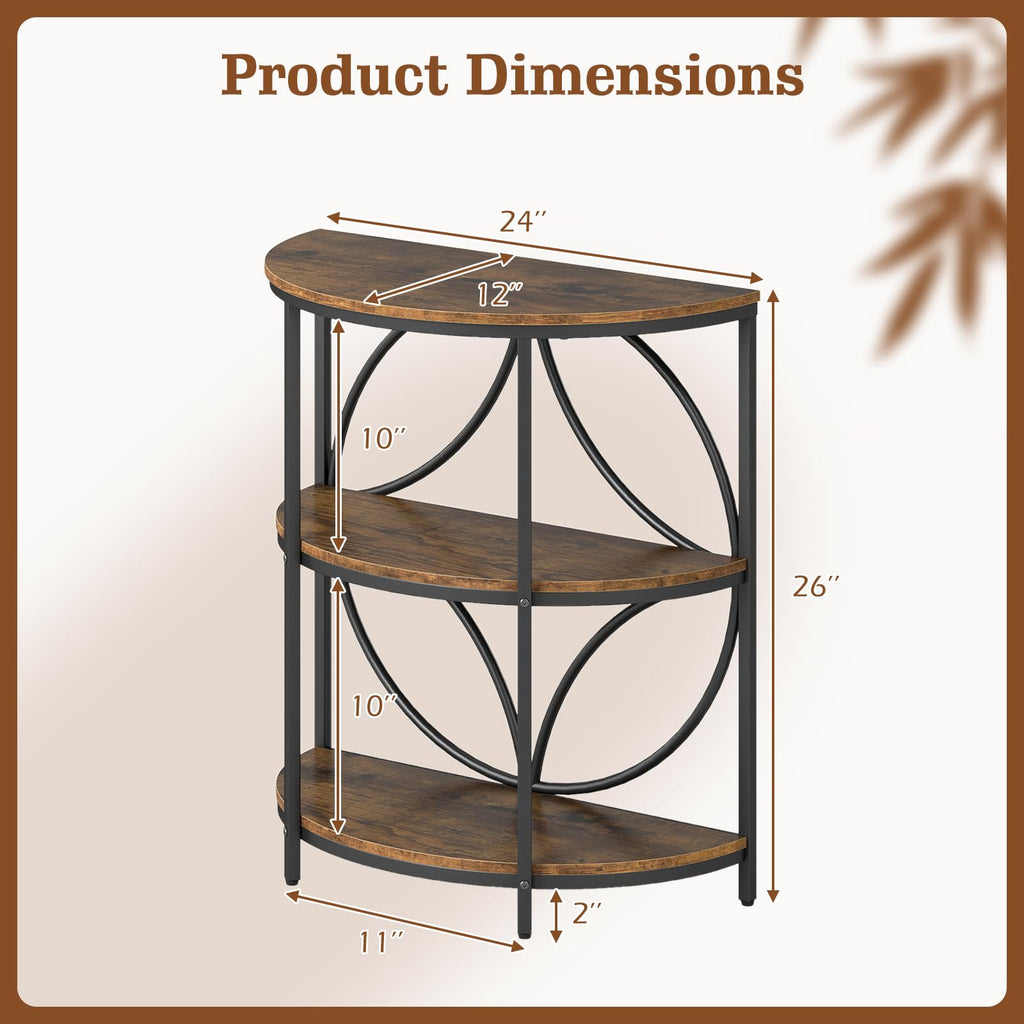Half Round 3-Tier Sofa Side Table with Storage Shelves N975259