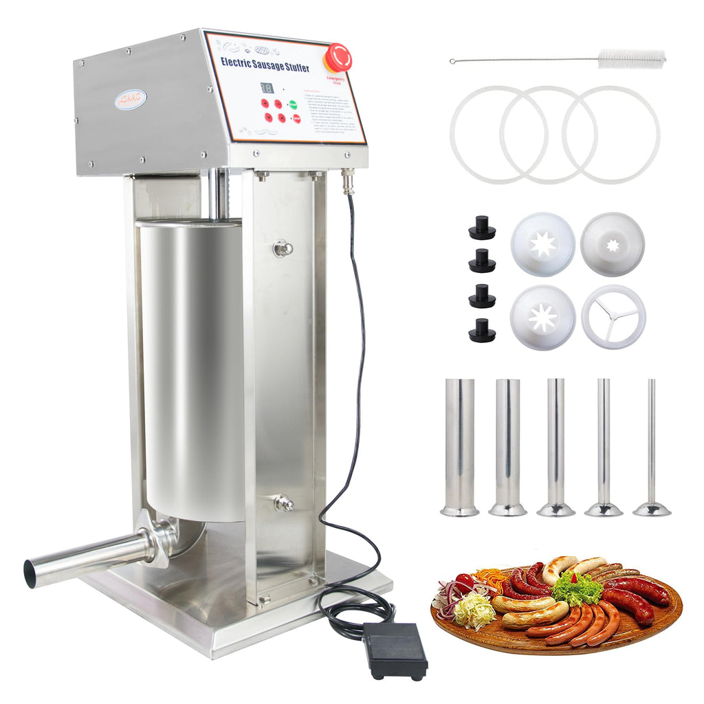 30LB Stainless Steel Electric Sausage Stuffer with 5 Stuffing Tubes D657720