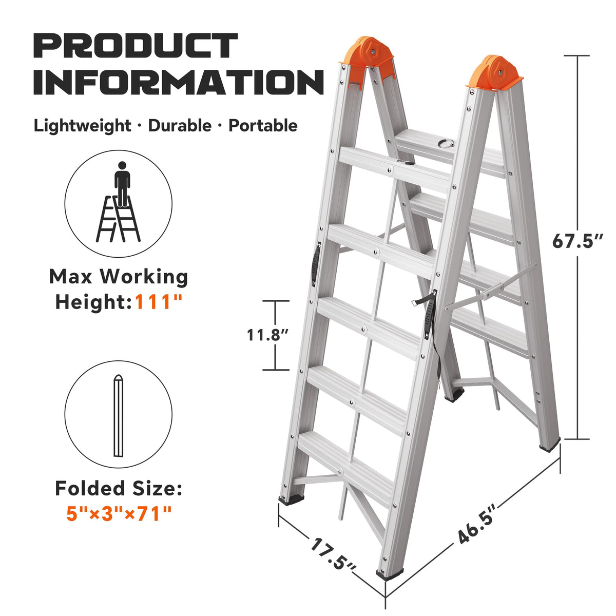 Aluminum Foldable 5-Step Ladder with Wide Anti-Slip Pedal G404
