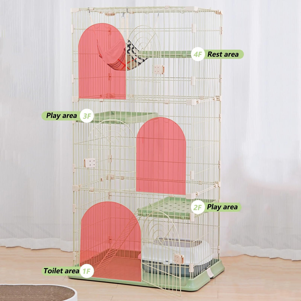3/4-Tier Wire Cat Cage Playpen Kennel with Hammock and 3 Platforms Y651