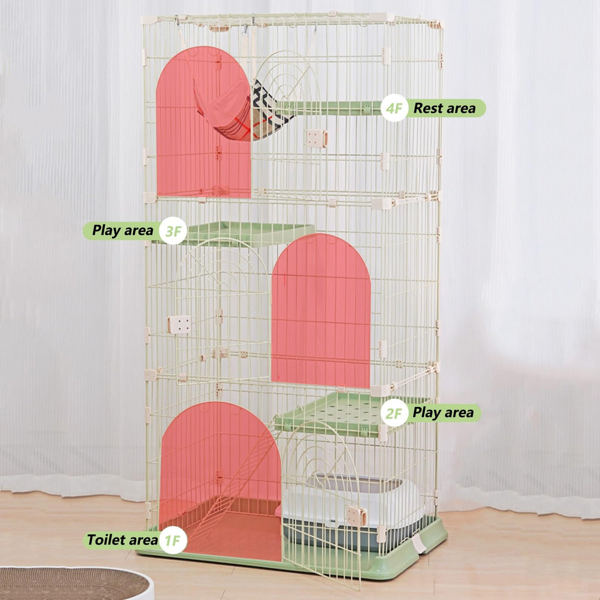 3/4-Tier Wire Cat Cage Playpen Kennel with Hammock and 3 Platforms Y651