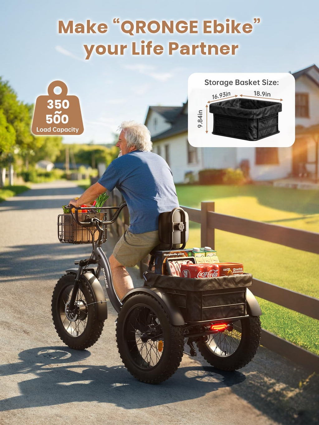 Electric Tricycle for Adults 1200W 36V 20AH Fat Tire Folding H620