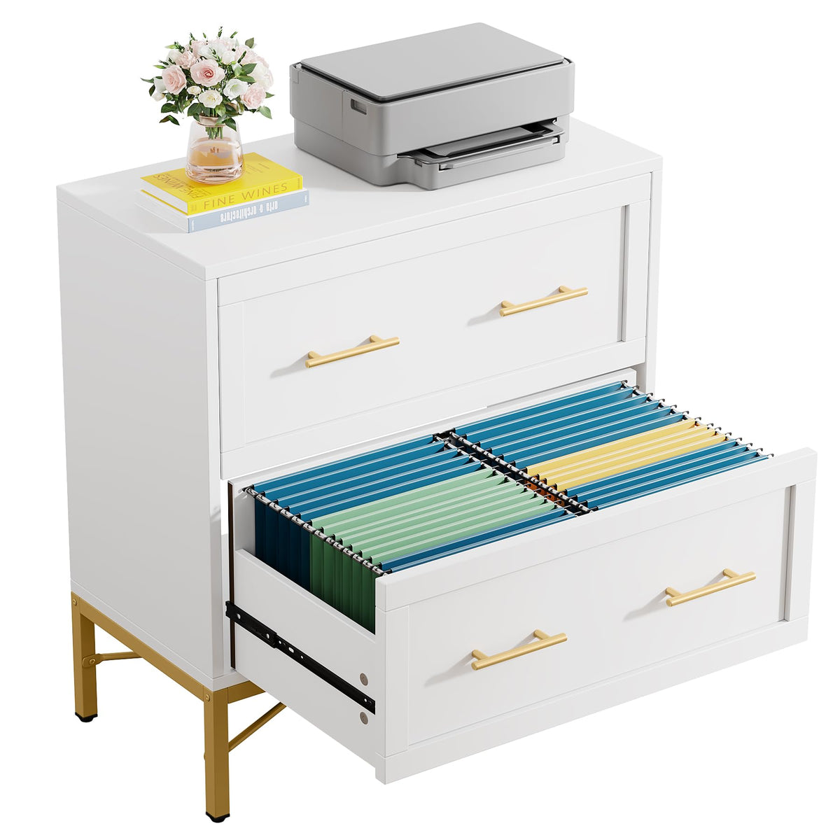 White 2 Drawer Wood File Cabinet D9582