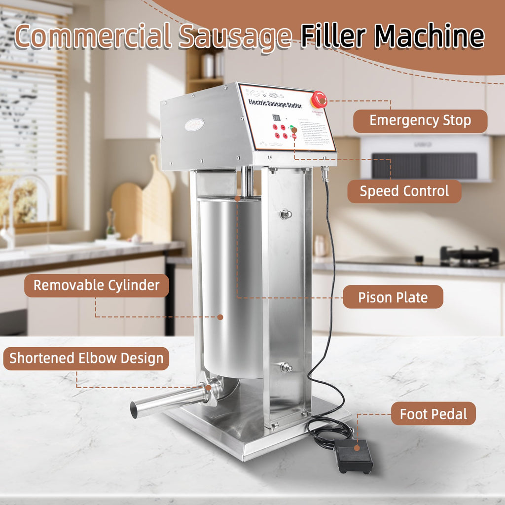 30LB Stainless Steel Electric Sausage Stuffer with 5 Stuffing Tubes D657720
