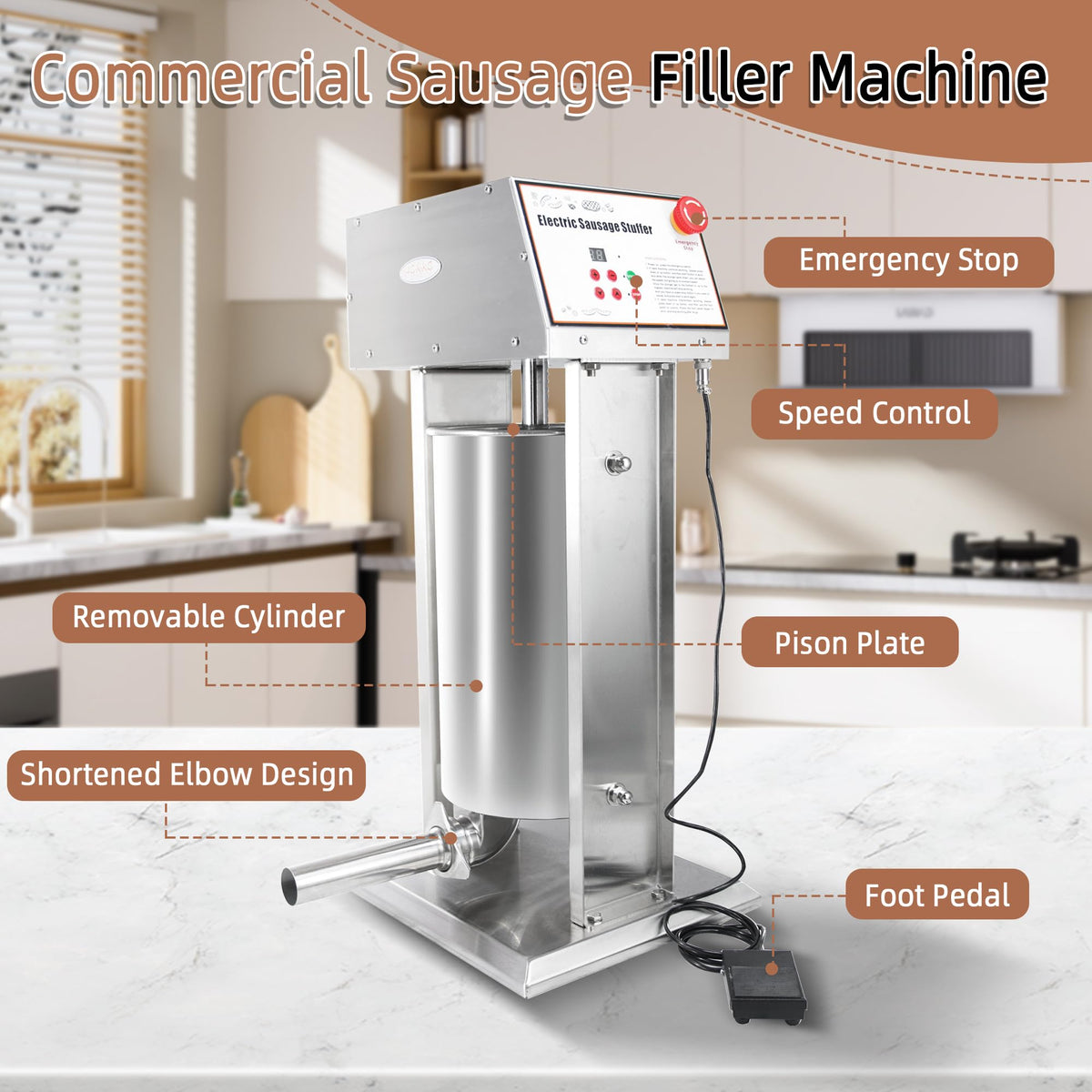 30LB Stainless Steel Electric Sausage Stuffer with 5 Stuffing Tubes D657720