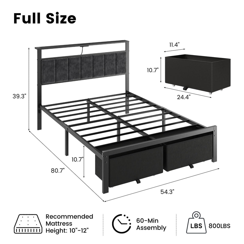 Full Size Bed Frame with Upholstered Headboard and 2 Storage Drawers I859490