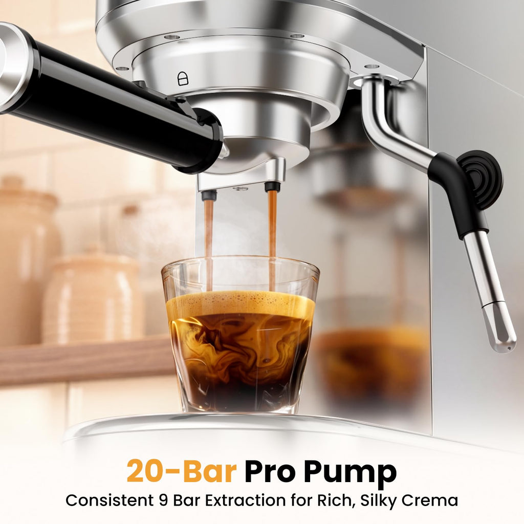 20 Bar Compact Stainless Steel Espresso Machine with Milk Frother Y547527