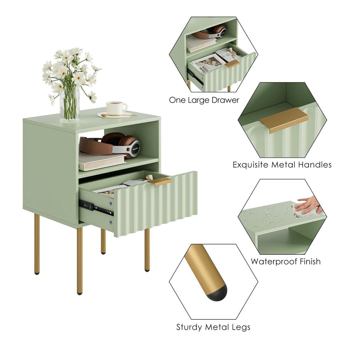 Green Night Stand with Drawer and Shelf C511739