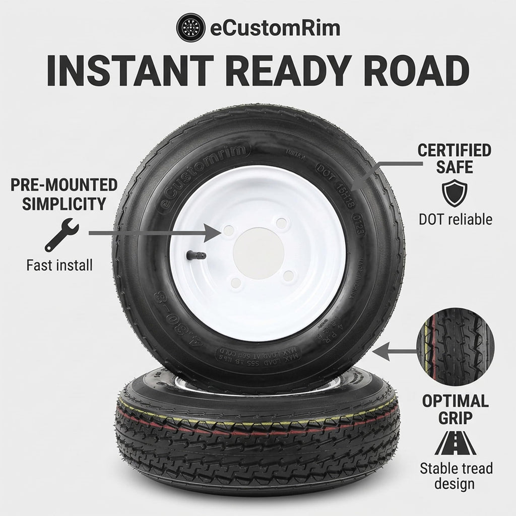 2-Pack Trailer Tire Rim Assembly 4.80-8 4 Lug White T780