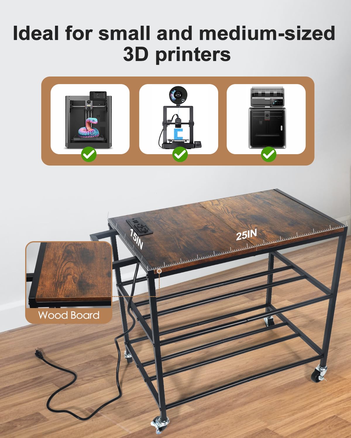 Heavy Duty Rolling 3D Printer Stand with Filament Storage V59817