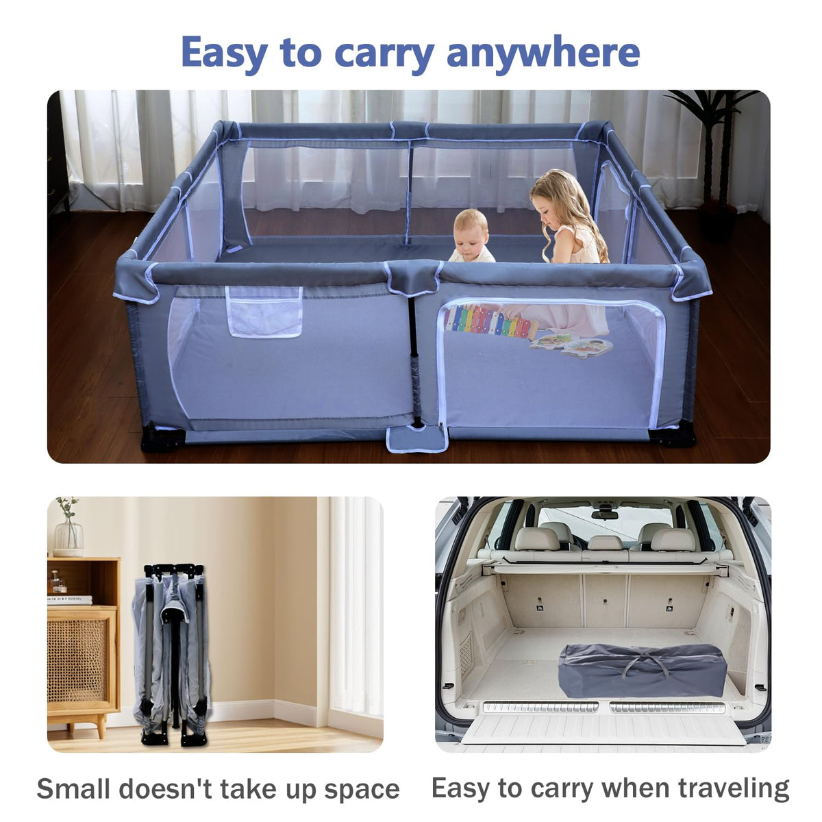 Foldable Baby Playpen with Mat and Storage Bags O8683