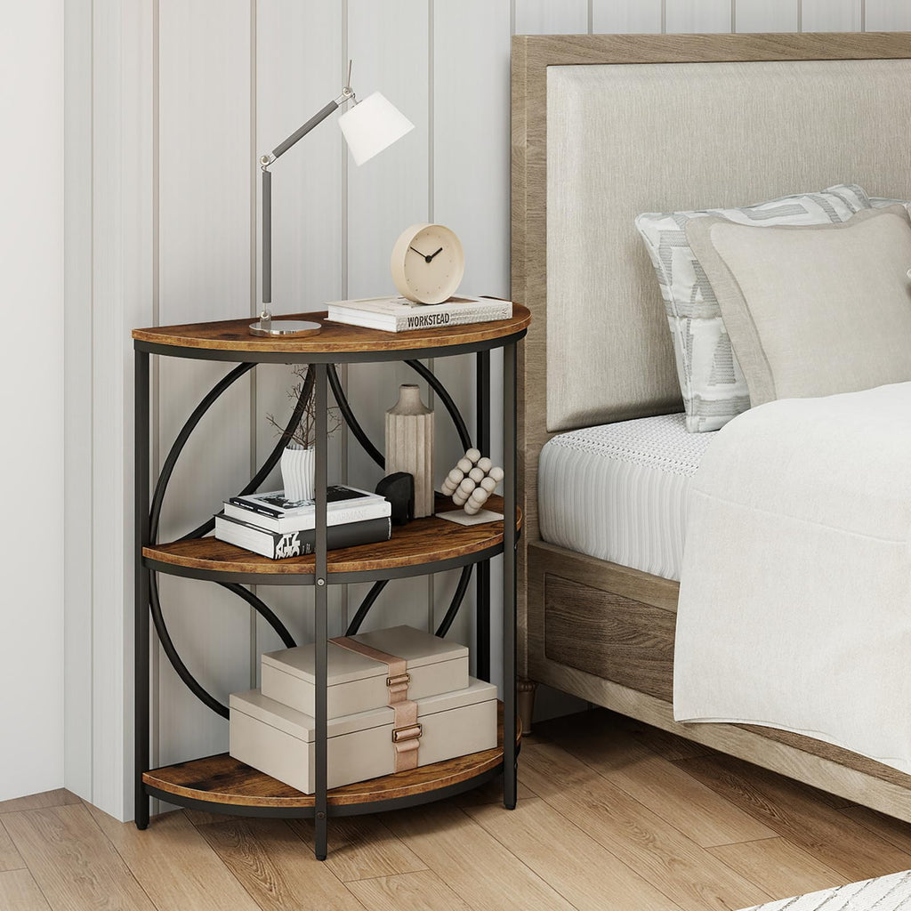 Half Round 3-Tier Sofa Side Table with Storage Shelves N975259