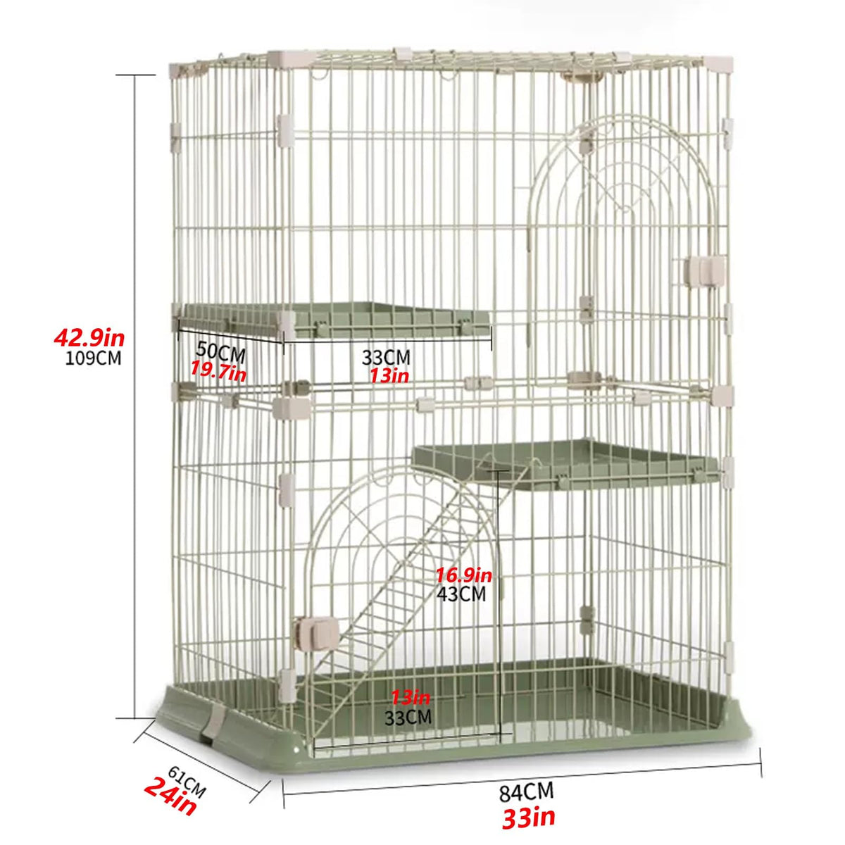 3/4-Tier Wire Cat Cage Playpen Kennel with Hammock and 3 Platforms Y651