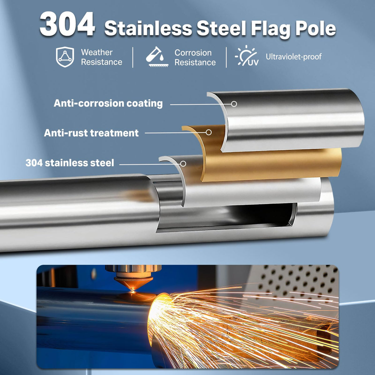 6FT 304 Stainless Steel Flag Pole C272