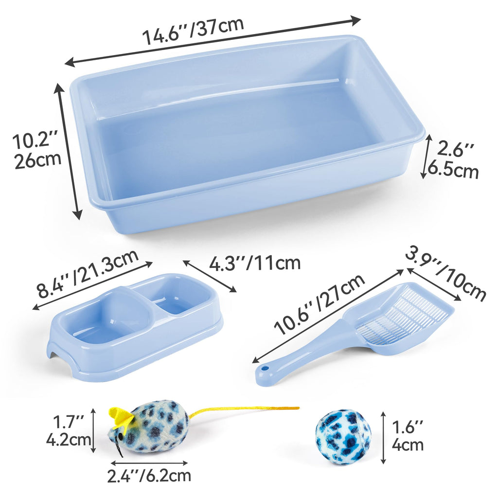 Cat Litter Box Set with Litter Scoop, Double Dish Cat Bowl, Mouse and Ball Toy M100660