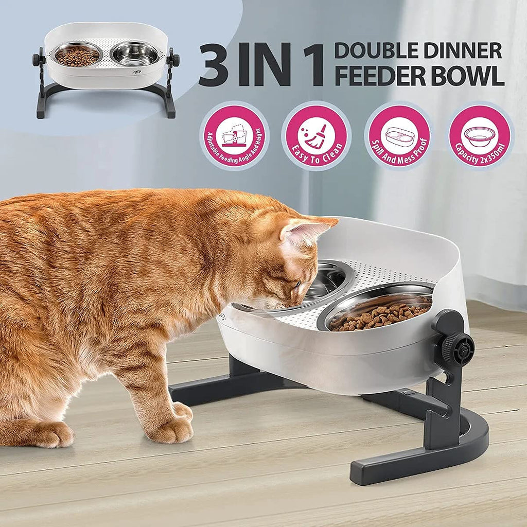 Height Adjustable Stainless Steel Cat Dog Bowls T32066