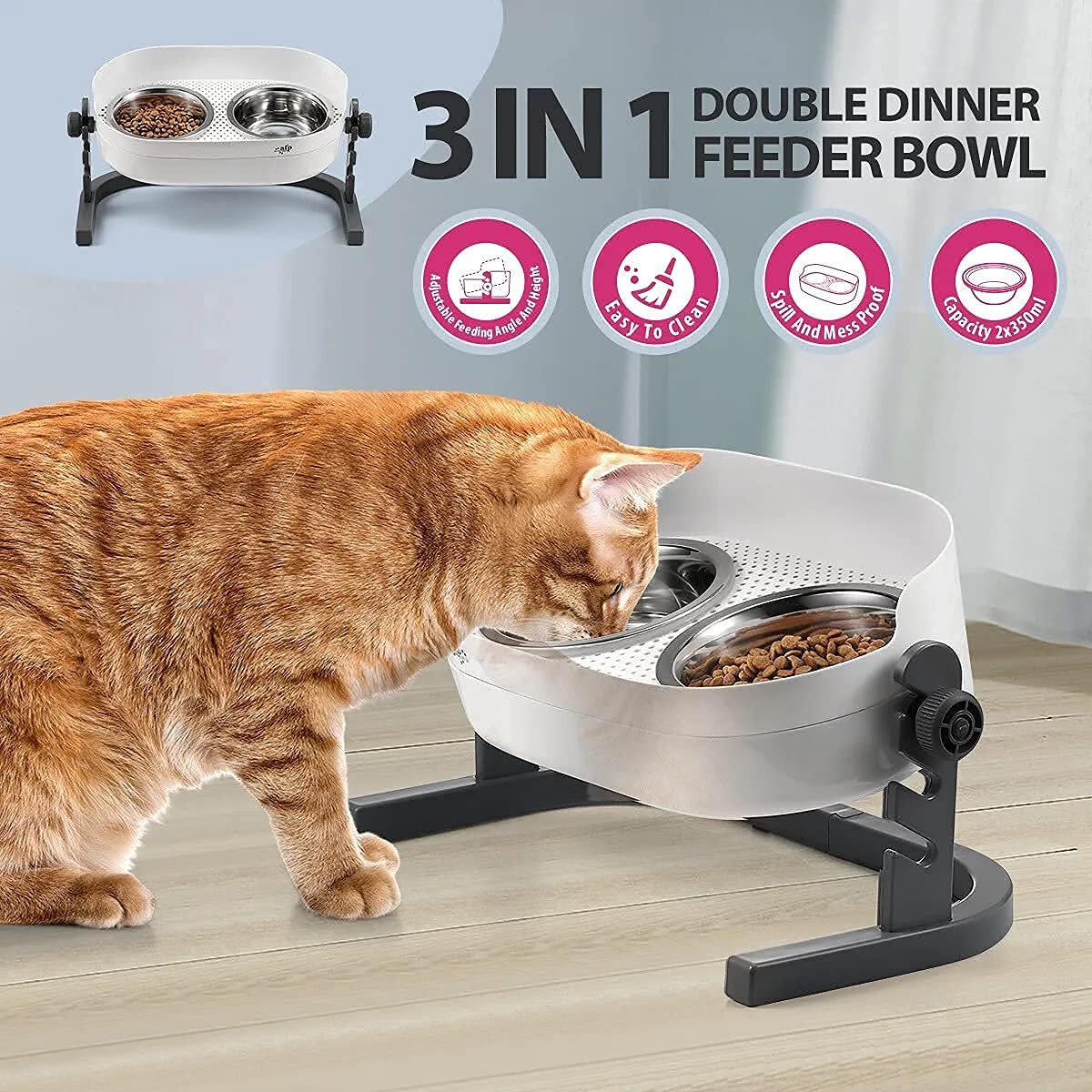Height Adjustable Stainless Steel Cat Dog Bowls T32066